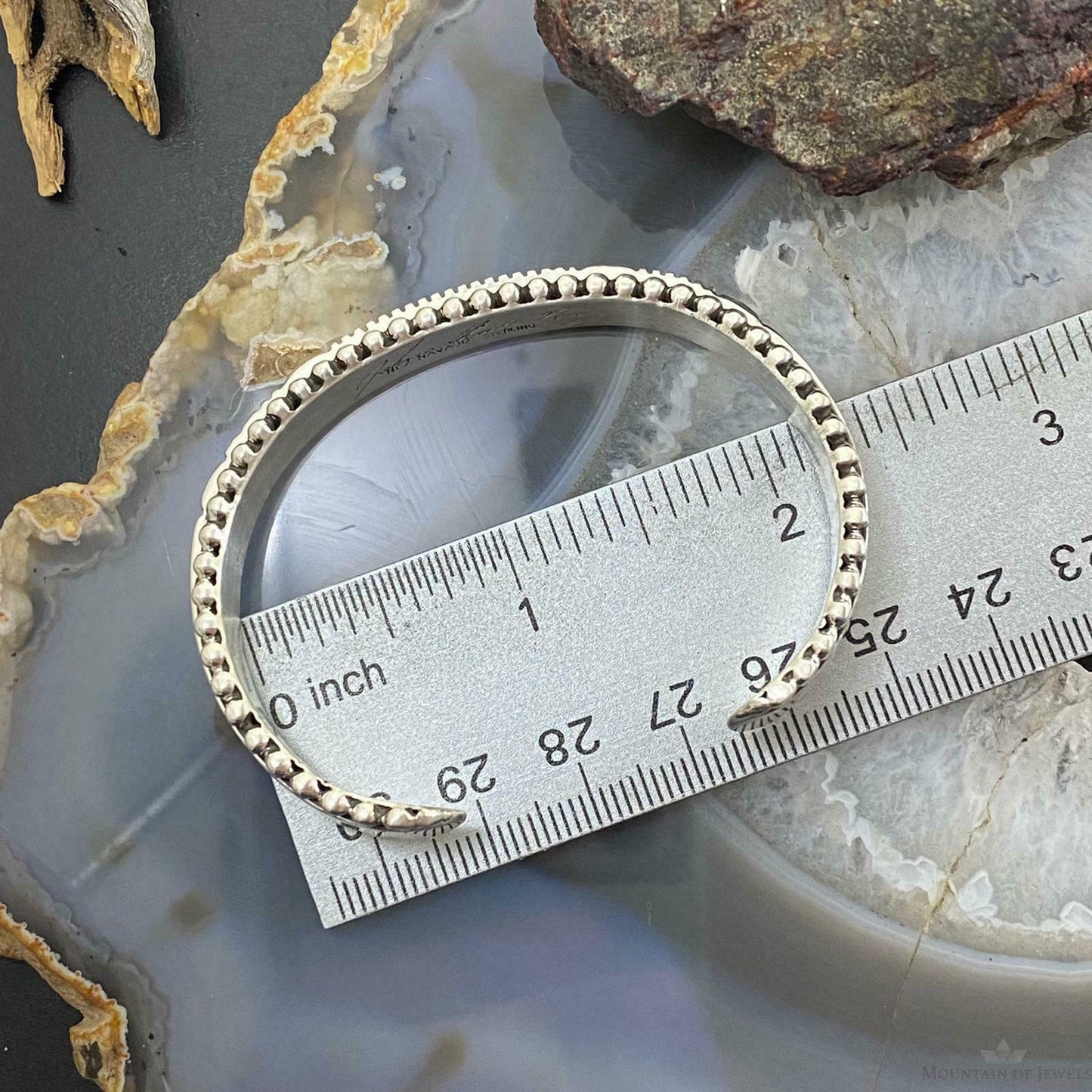 Johnathan Nez Sterling Silver Shiny Overlay Stripes Bracelet Cuff For Women - Mountain Of Jewels