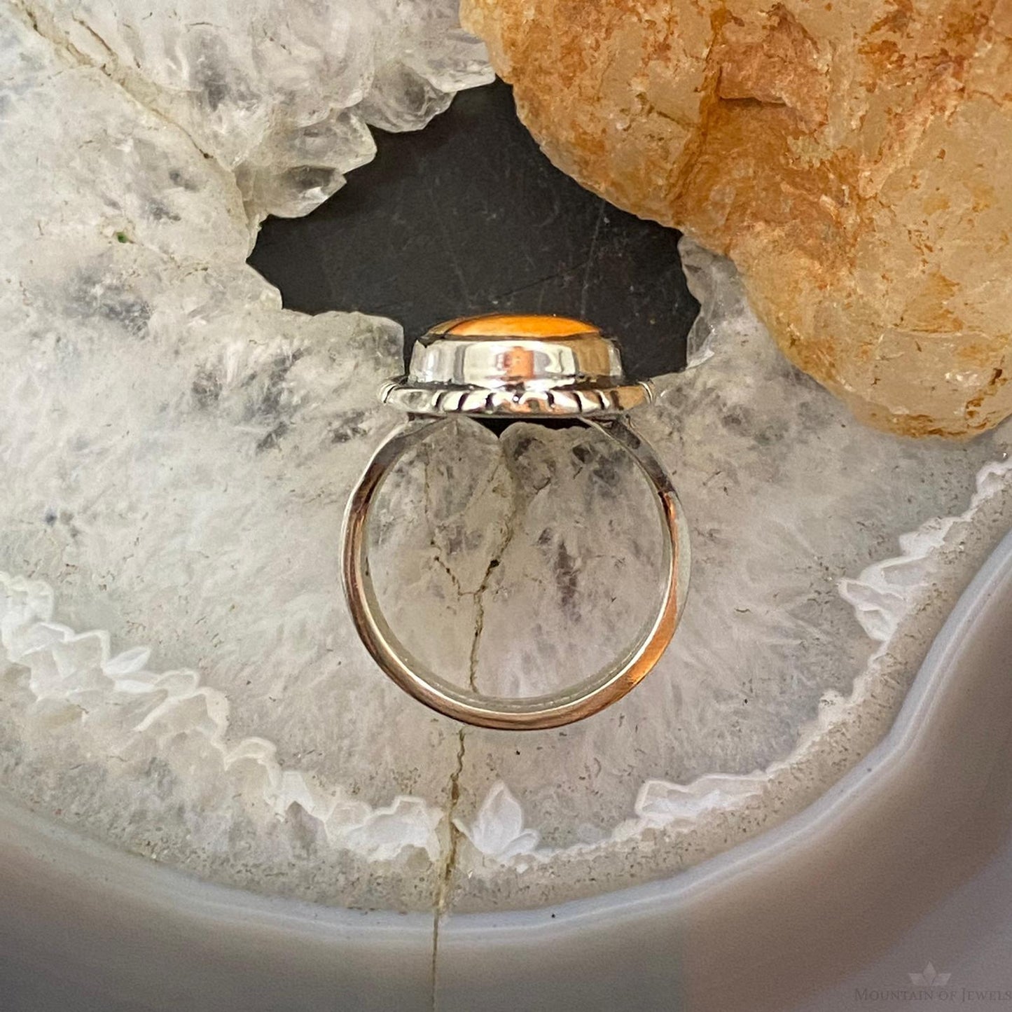 Native American Sterling Elongated Oval Multi Spiny Oyster Inlay Ring Size 6 - Mountain Of Jewels