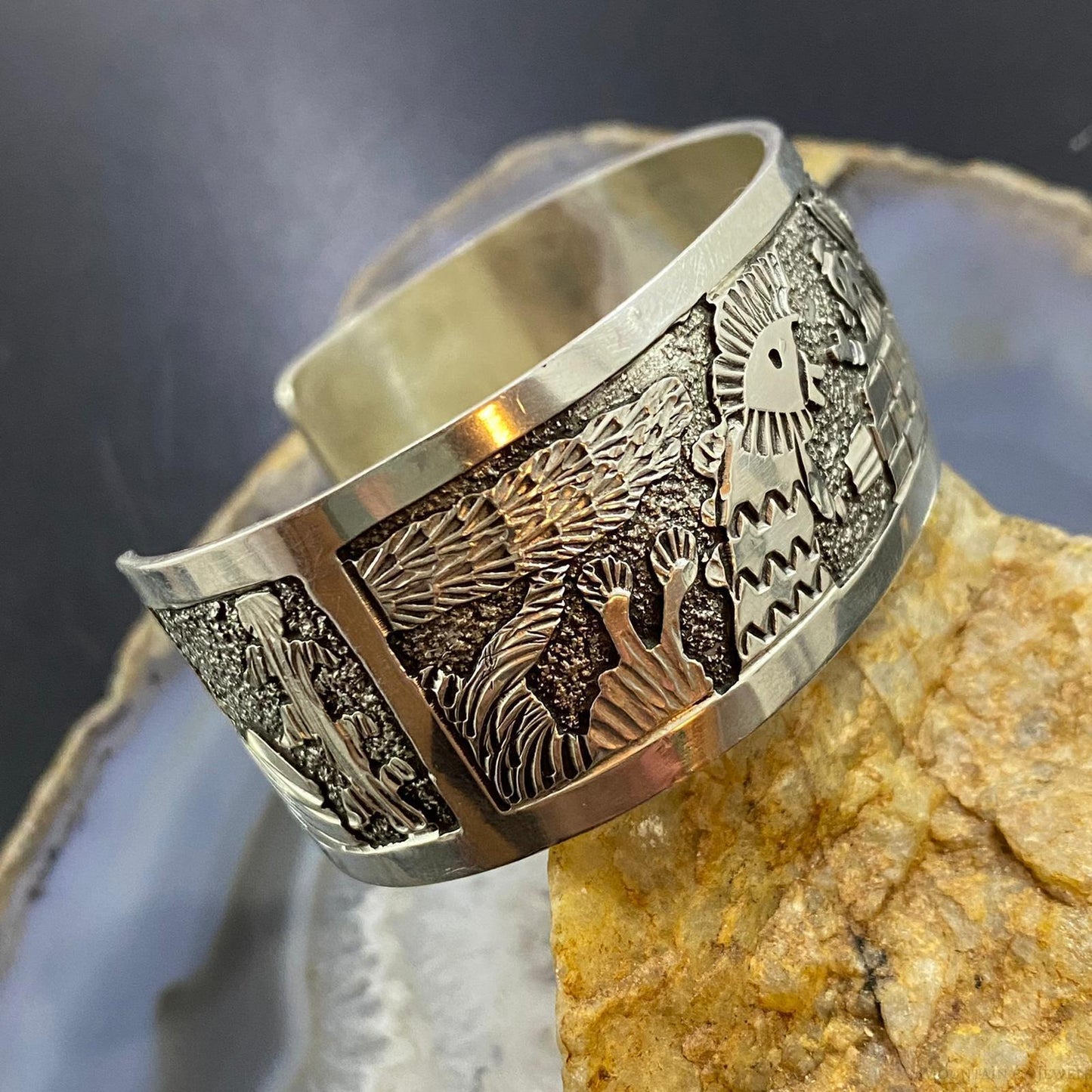 Native American Sterling Kachinas & Mudhead Storyteller Bracelet For Women - Mountain of Jewels