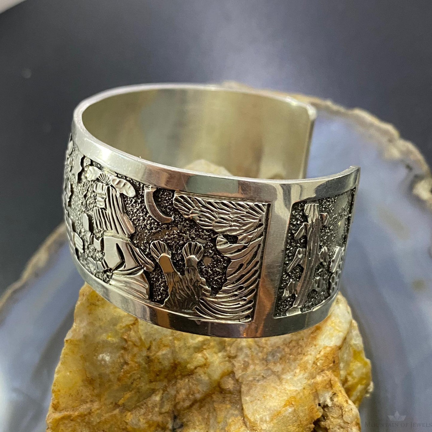 Native American Sterling Kachinas & Mudhead Storyteller Bracelet For Women - Mountain of Jewels