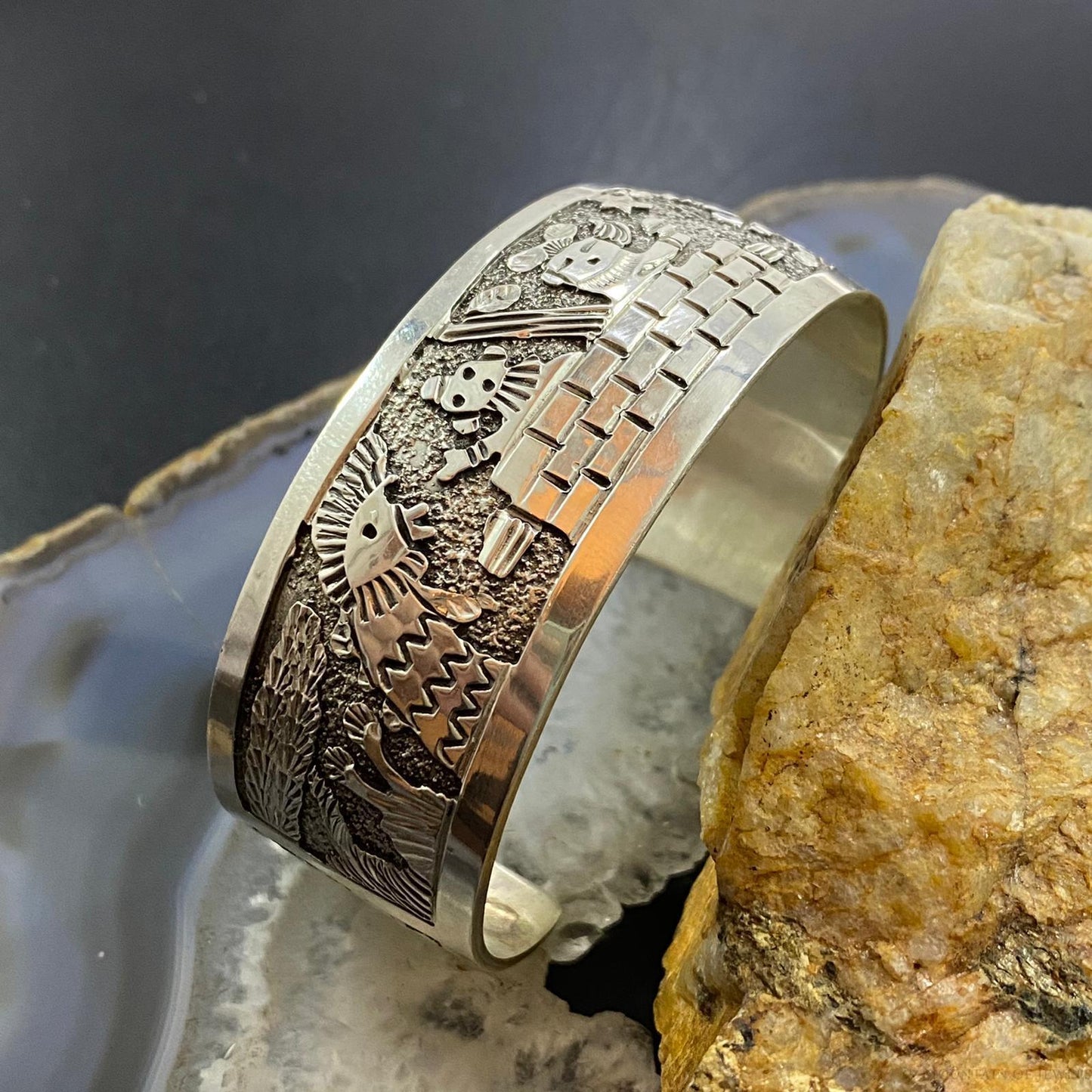 Native American Sterling Kachinas & Mudhead Storyteller Bracelet For Women - Mountain of Jewels