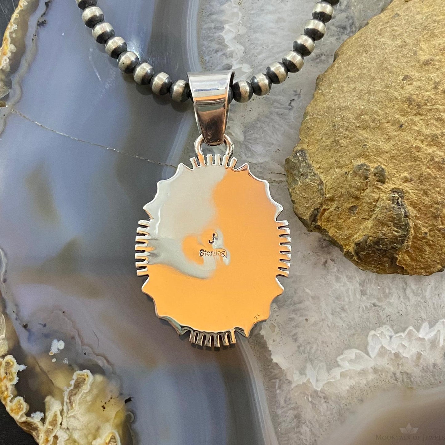 Native American Sterling Oval Bumblebee Jasper Decorated Pendant For Women - Mountain Of Jewels
