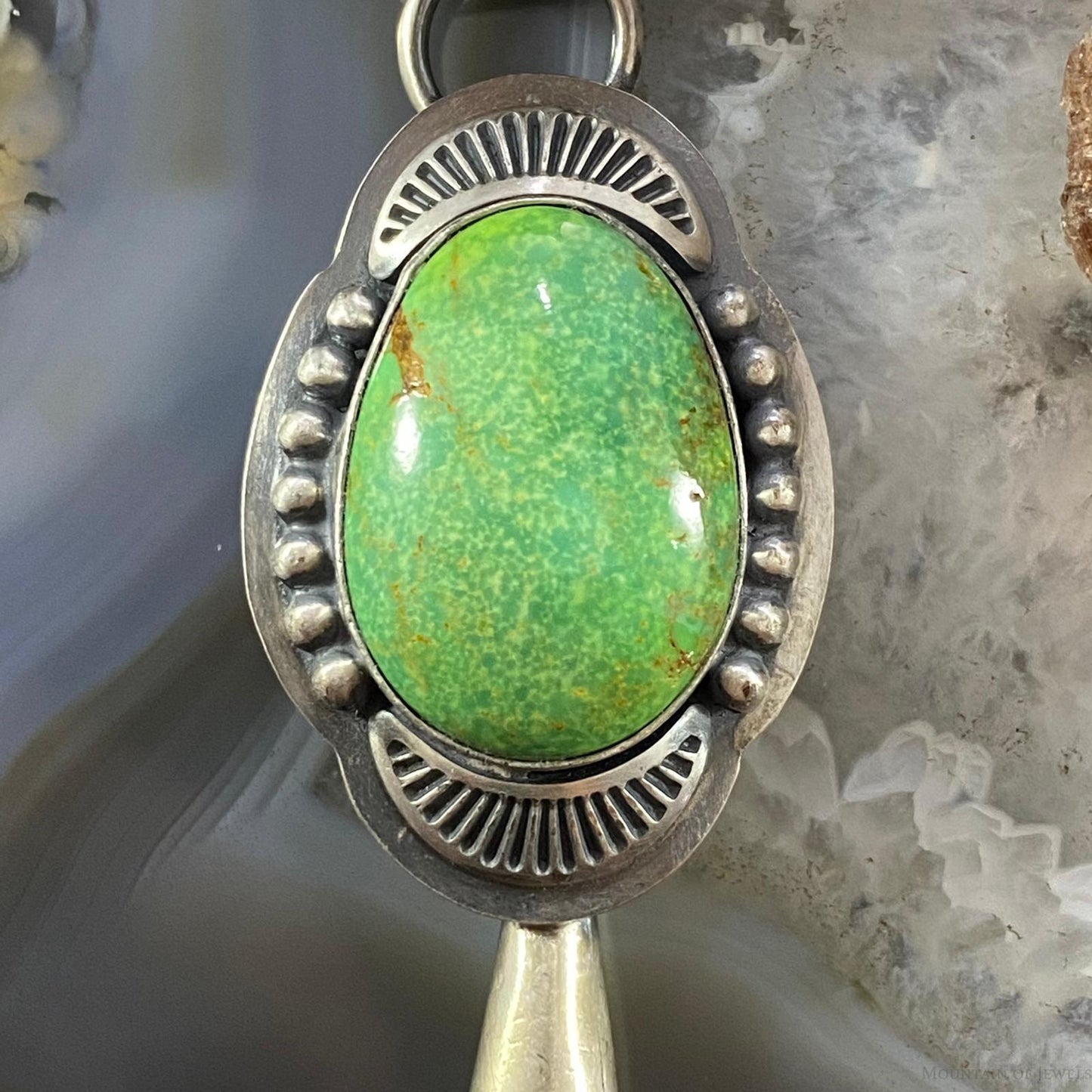 Native American Sterling Silver Green Turquoise Single Squash Blossom Pendant - Mountain of Jewels
