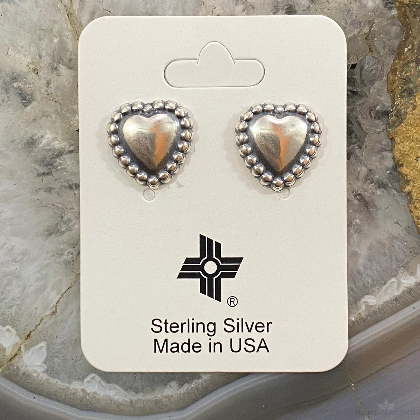 Native American Sterling Silver Heart Shape Stud Earrings For Women - Mountain of Jewels
