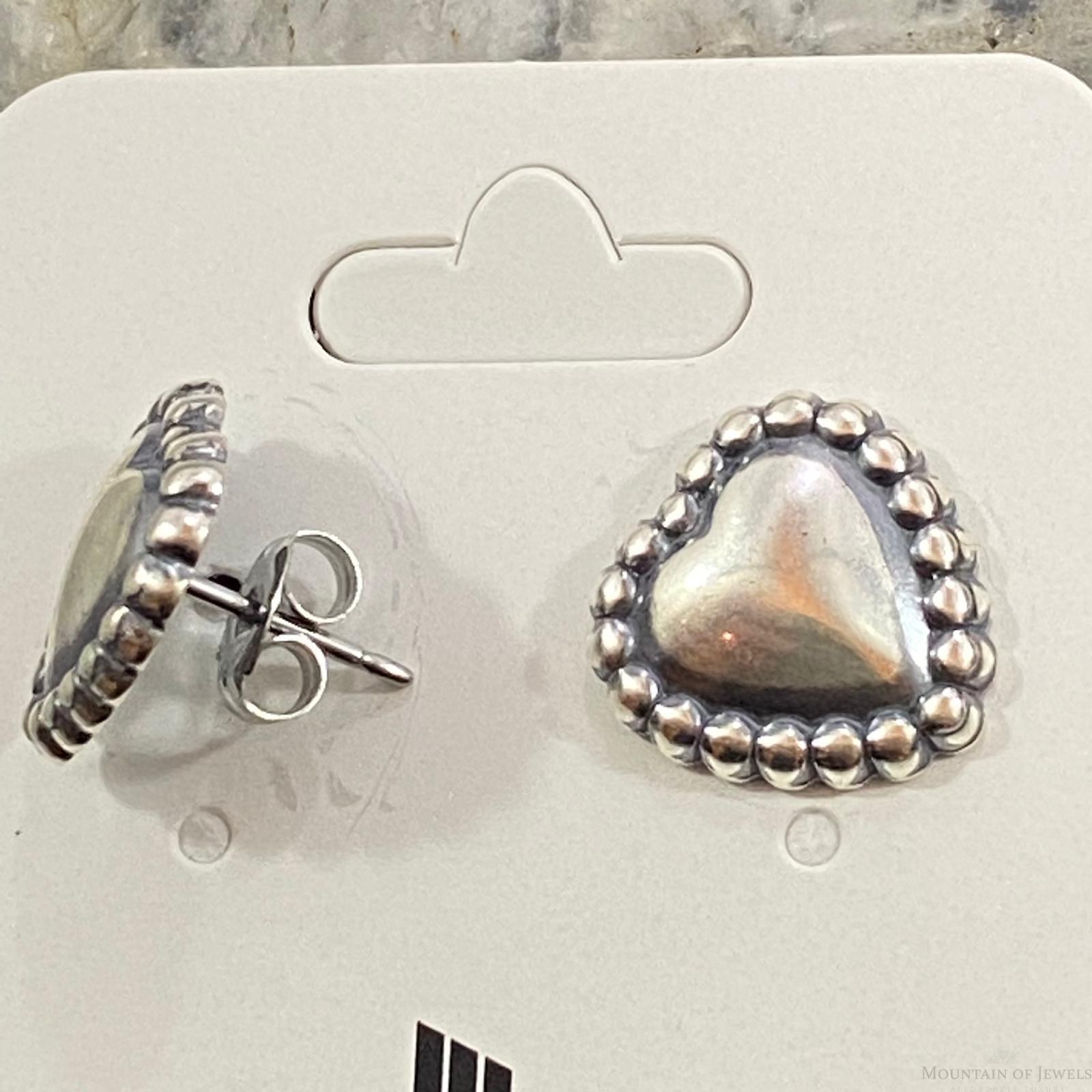 Native American Sterling Silver Heart Shape Stud Earrings For Women - Mountain of Jewels