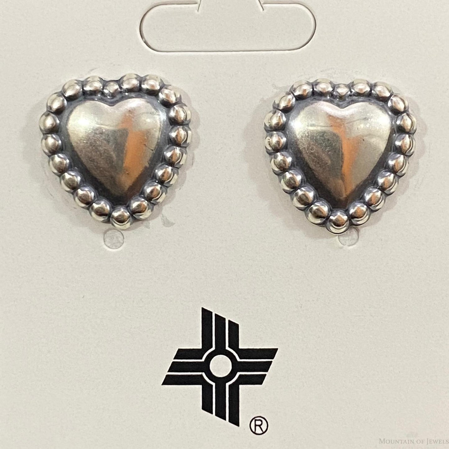 Native American Sterling Silver Heart Shape Stud Earrings For Women - Mountain of Jewels