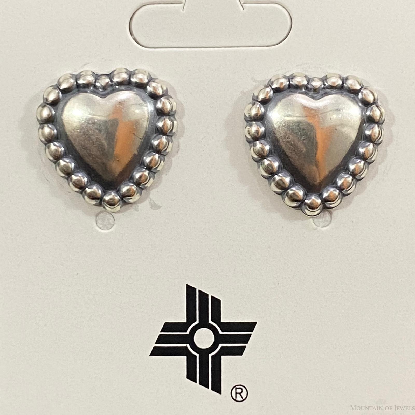 Native American Sterling Silver Heart Shape Stud Earrings For Women - Mountain of Jewels
