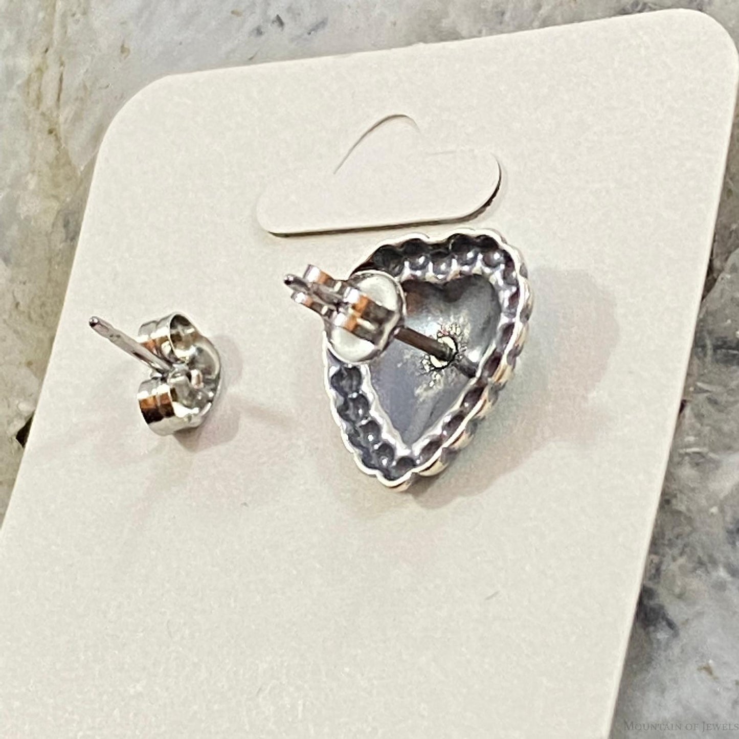 Native American Sterling Silver Heart Shape Stud Earrings For Women - Mountain of Jewels