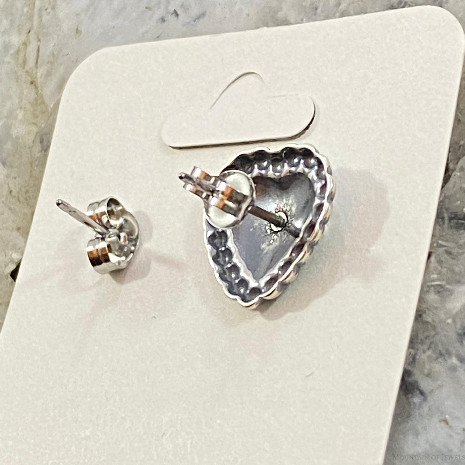 Native American Sterling Silver Heart Shape Stud Earrings For Women - Mountain of Jewels