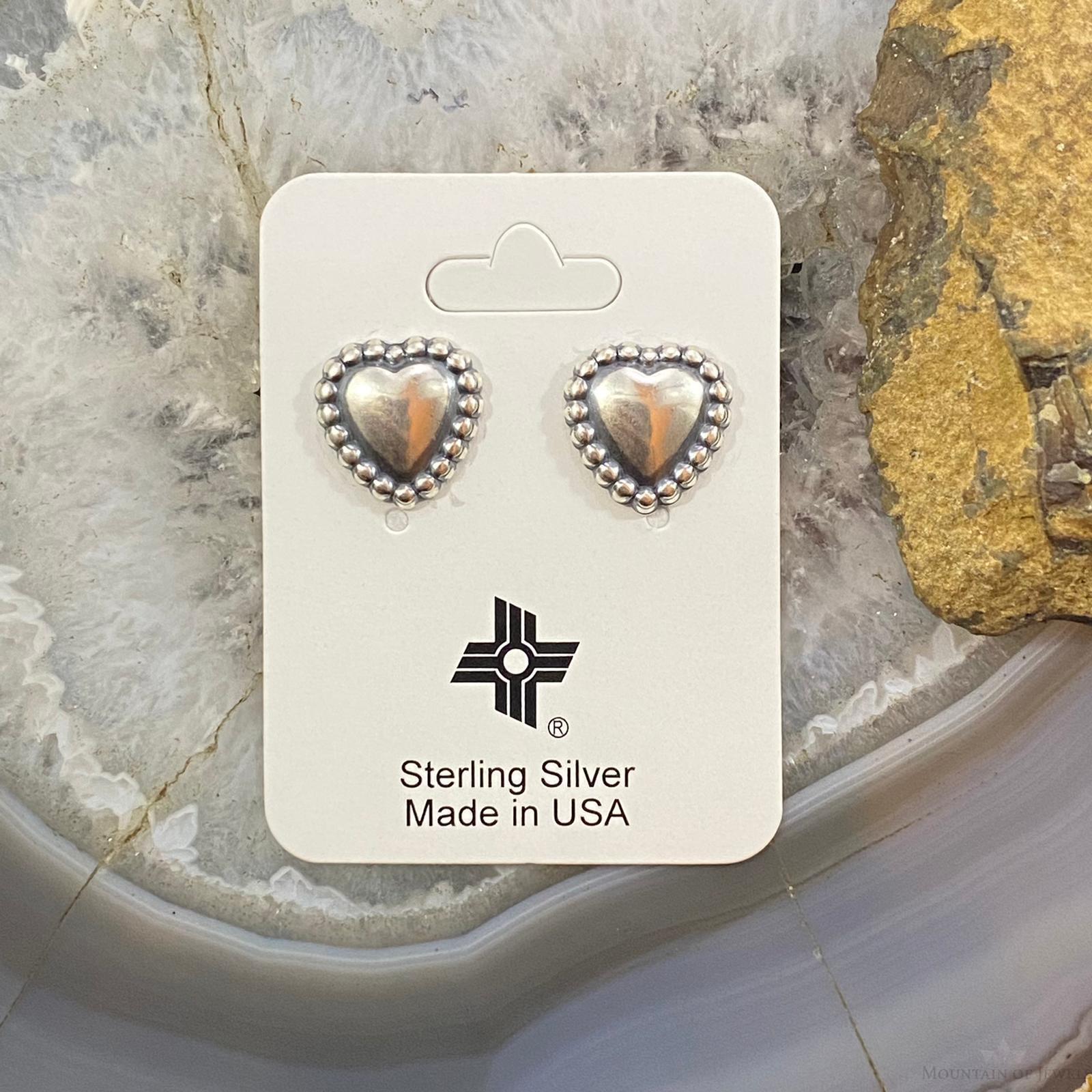 Native American Sterling Silver Heart Shape Stud Earrings For Women - Mountain of Jewels