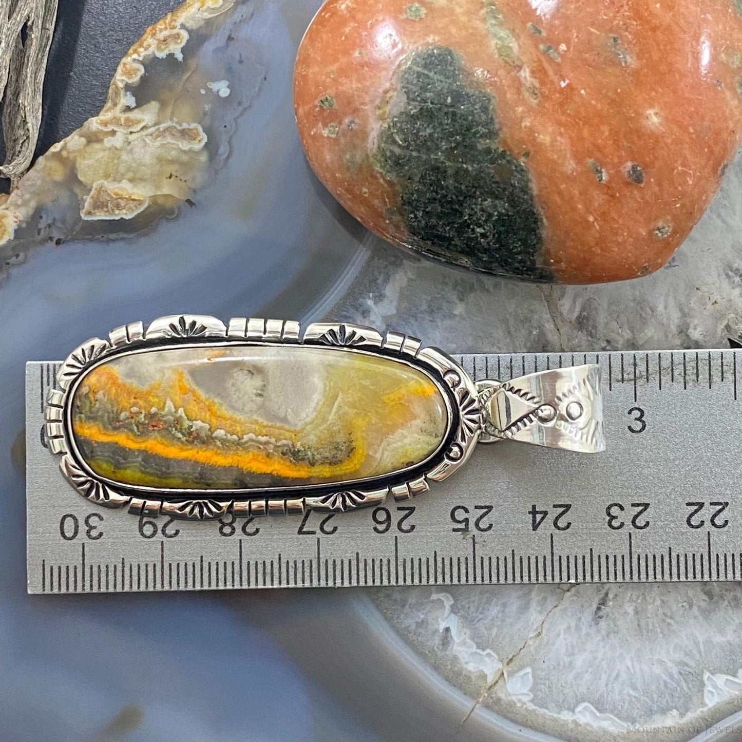 Native American Sterling Silver Oval Bumblebee Jasper Unisex Pendant - Mountain Of Jewels