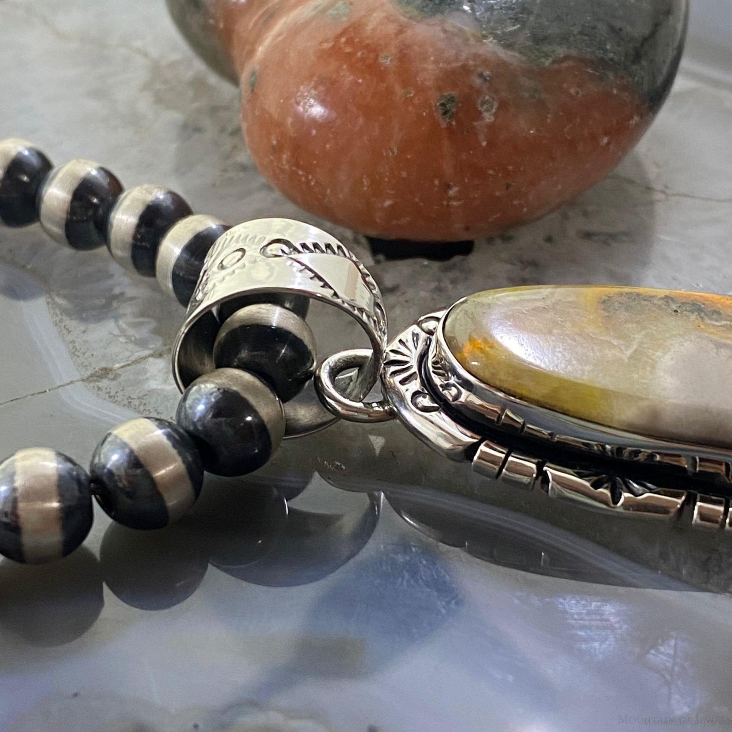 Native American Sterling Silver Oval Bumblebee Jasper Unisex Pendant - Mountain Of Jewels