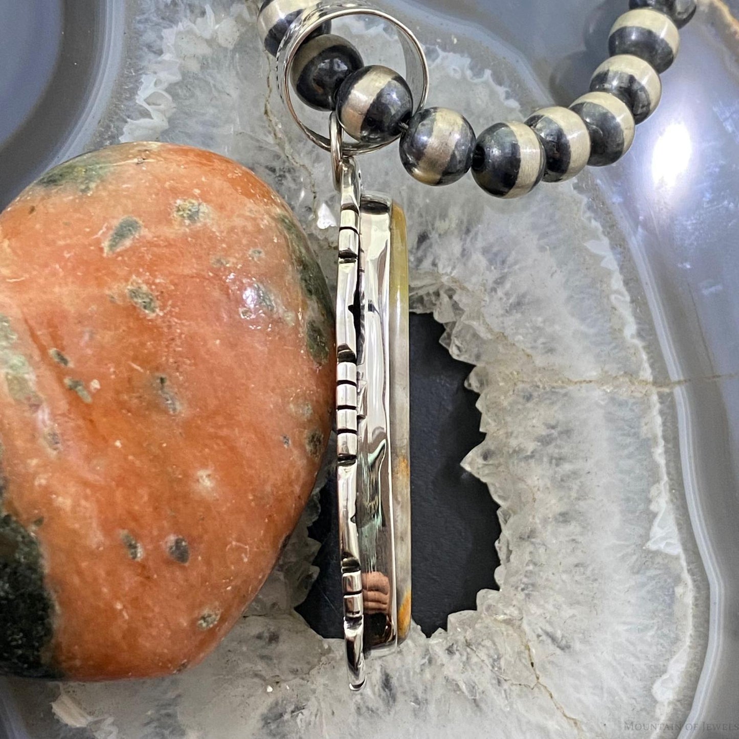 Native American Sterling Silver Oval Bumblebee Jasper Unisex Pendant - Mountain Of Jewels