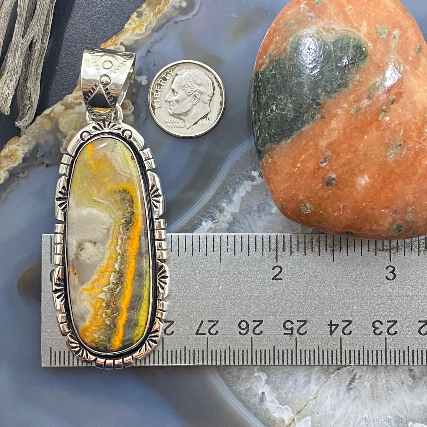 Native American Sterling Silver Oval Bumblebee Jasper Unisex Pendant - Mountain Of Jewels