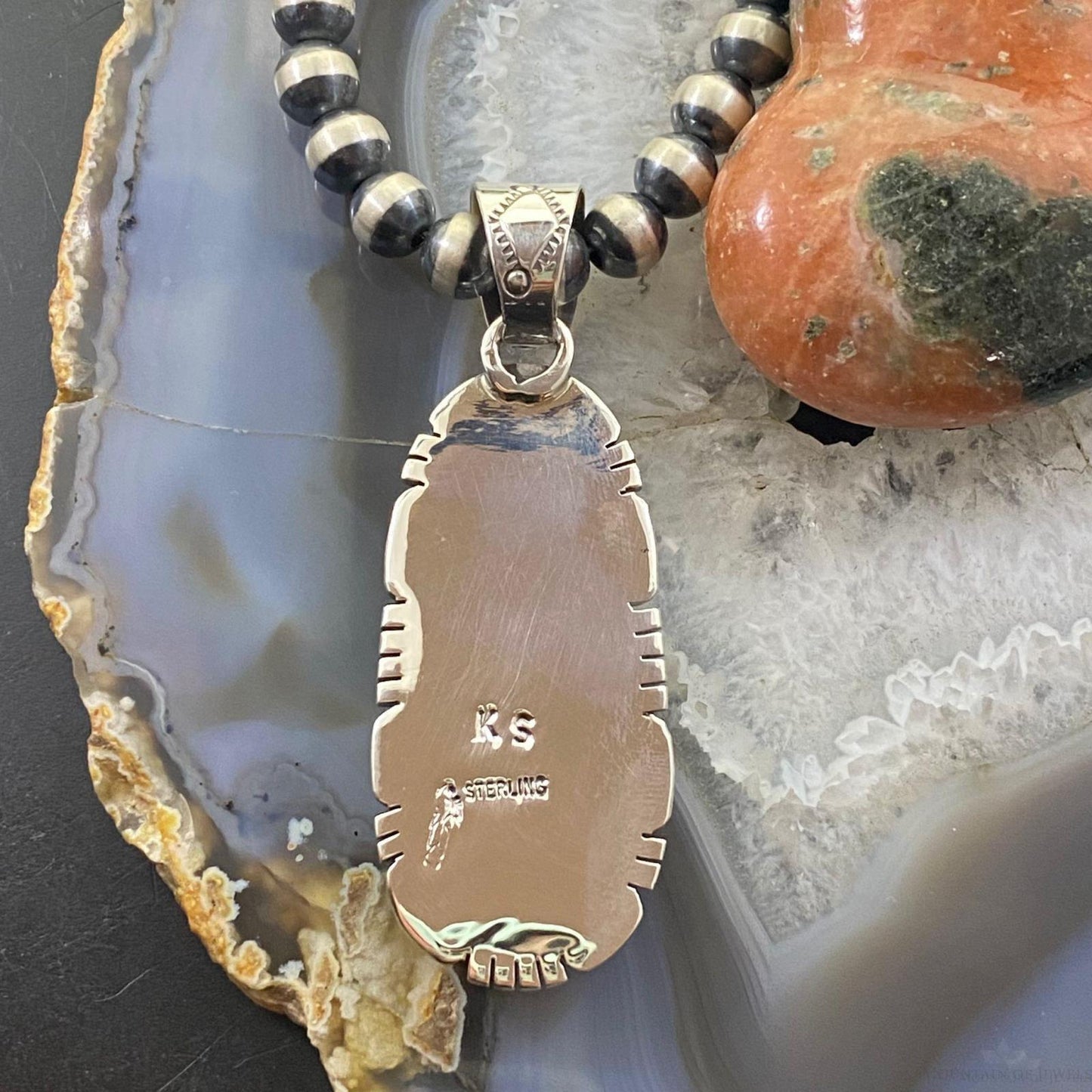 Native American Sterling Silver Oval Bumblebee Jasper Unisex Pendant - Mountain Of Jewels