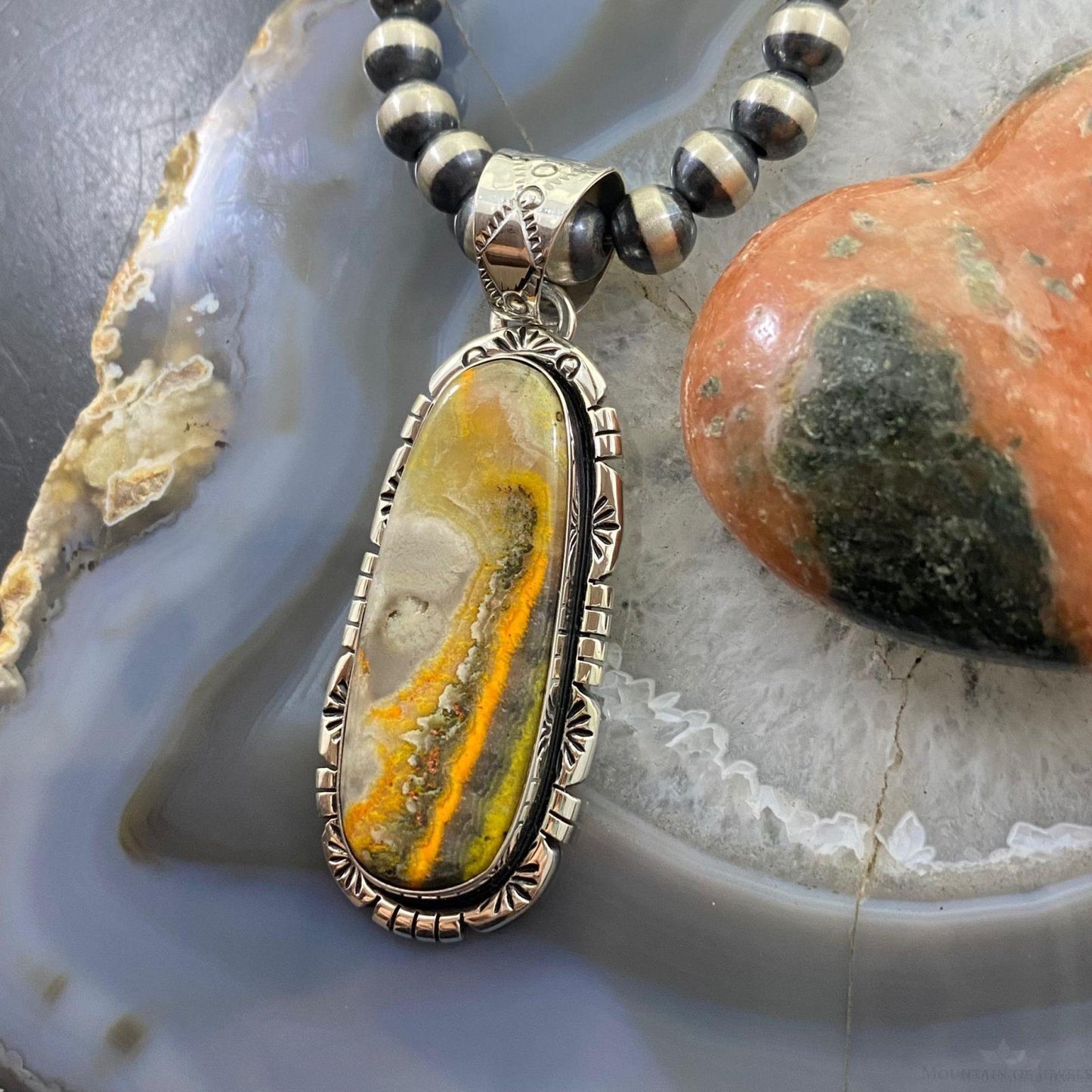 Native American Sterling Silver Oval Bumblebee Jasper Unisex Pendant - Mountain Of Jewels