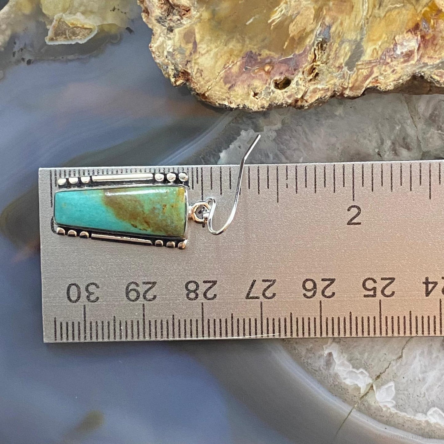 Native American Sterling Silver Trapezoid Turquoise Dangle Earrings For Women - Mountain of Jewels