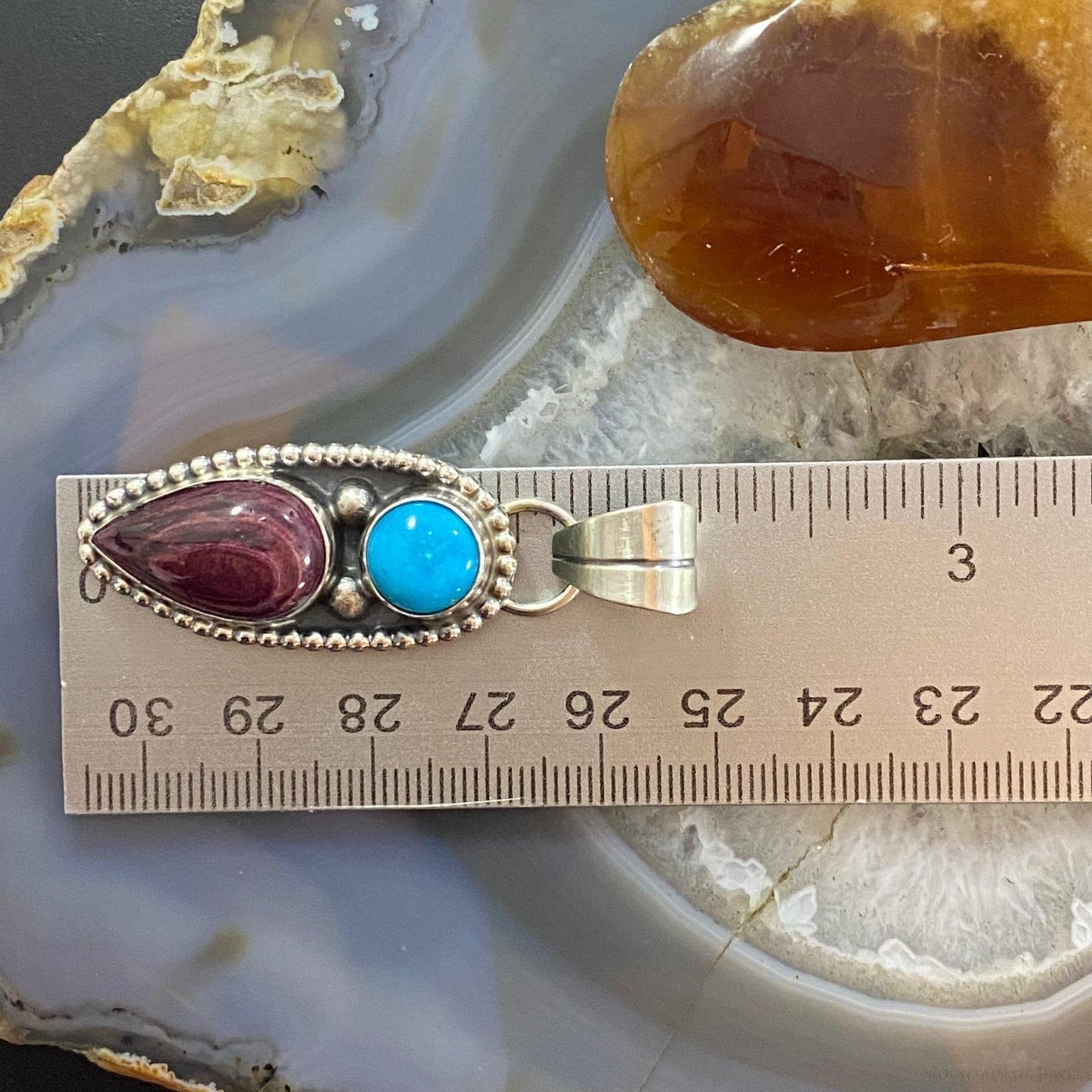Native American Sterling Sleeping Beauty Turquoise/Purple Spiny Oyster Pendant - Mountain of Jewels