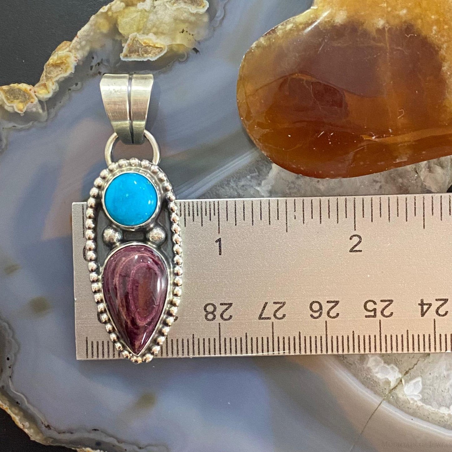 Native American Sterling Sleeping Beauty Turquoise/Purple Spiny Oyster Pendant - Mountain of Jewels