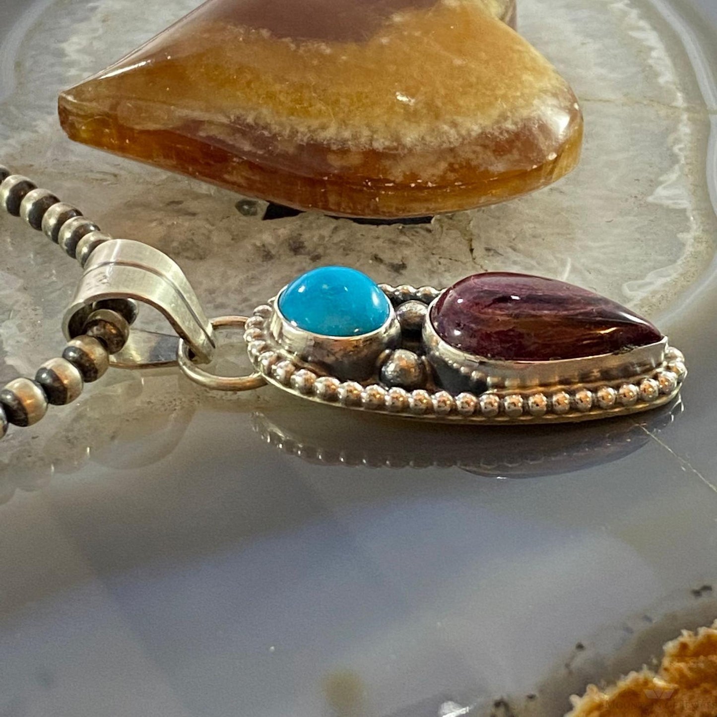 Native American Sterling Sleeping Beauty Turquoise/Purple Spiny Oyster Pendant - Mountain of Jewels