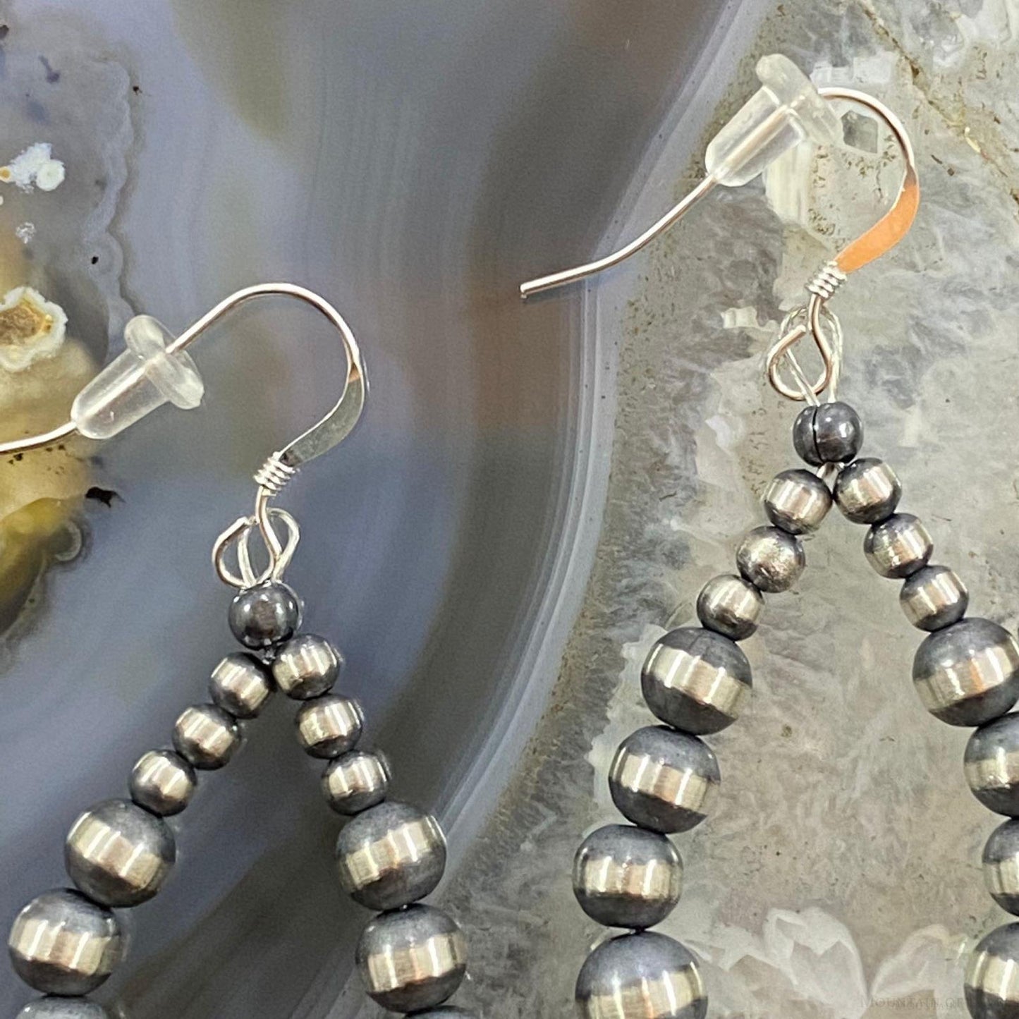 Navajo Pearl Beads Graduated 3-6mm Sterling Silver Hoop Dangle Earrings - Mountain of Jewels