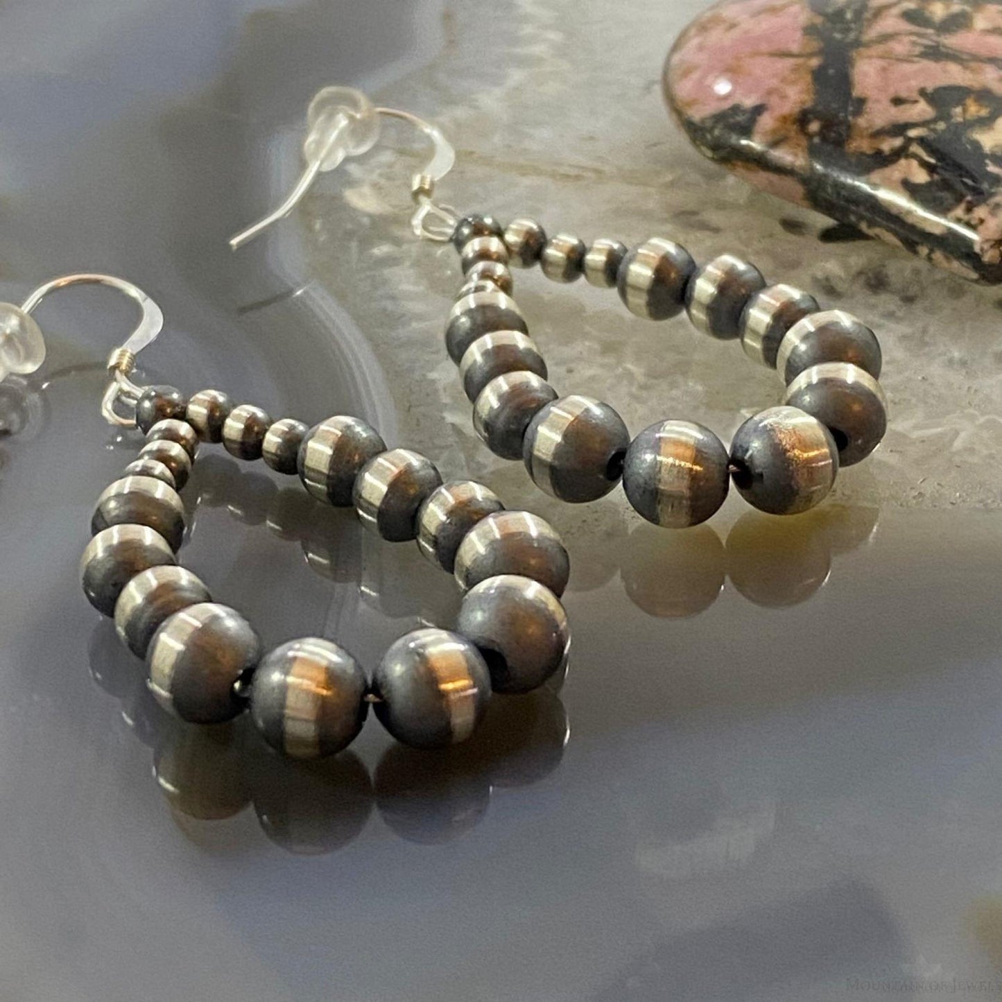 Navajo Pearl Beads Graduated 3-6mm Sterling Silver Hoop Dangle Earrings - Mountain of Jewels