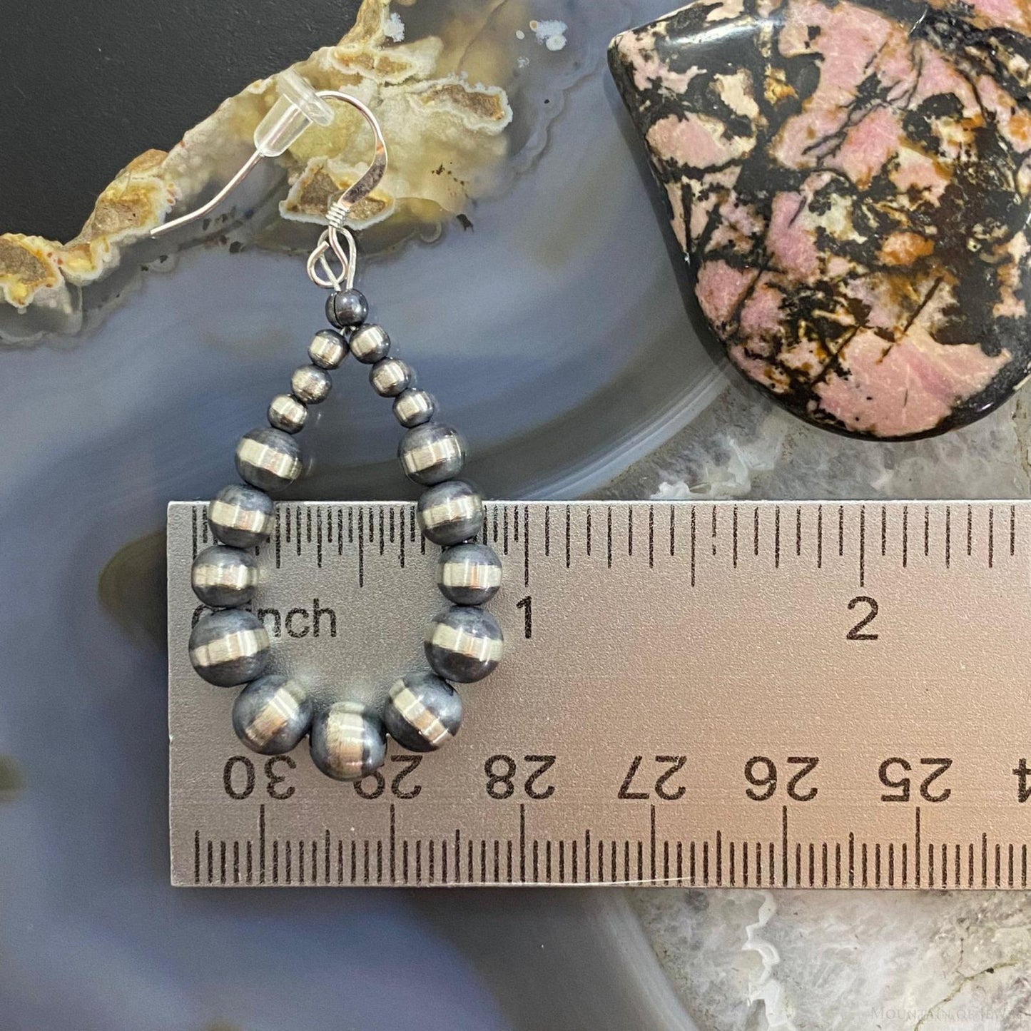 Navajo Pearl Beads Graduated 3-6mm Sterling Silver Hoop Dangle Earrings - Mountain of Jewels