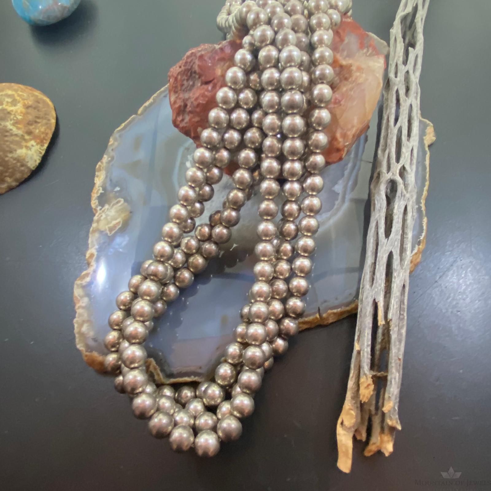 Vintage Native American Silver Handmade Navajo Pearl Beads Very Long Necklace - Mountain Of Jewels