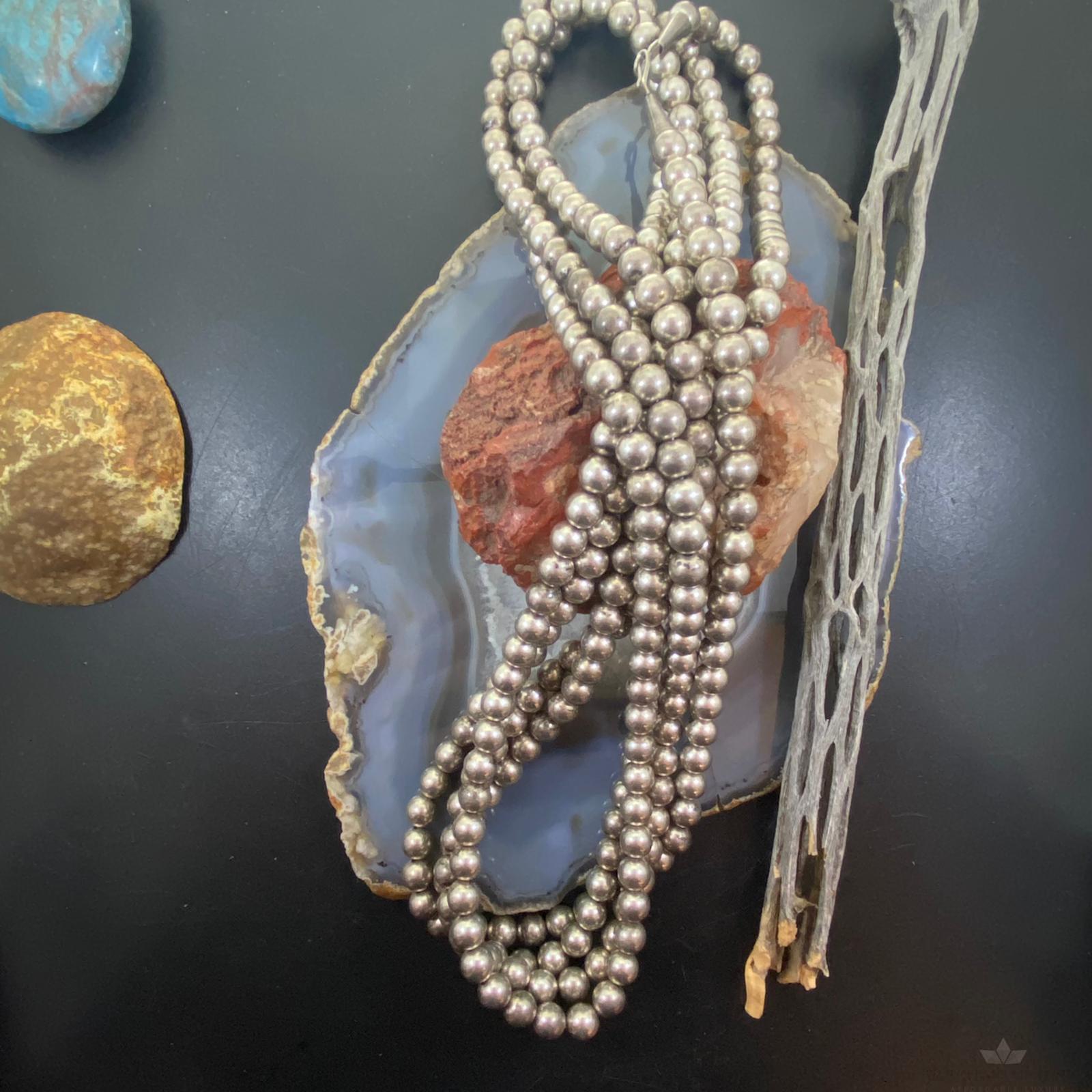 Vintage Native American Silver Handmade Navajo Pearl Beads Very Long Necklace - Mountain Of Jewels