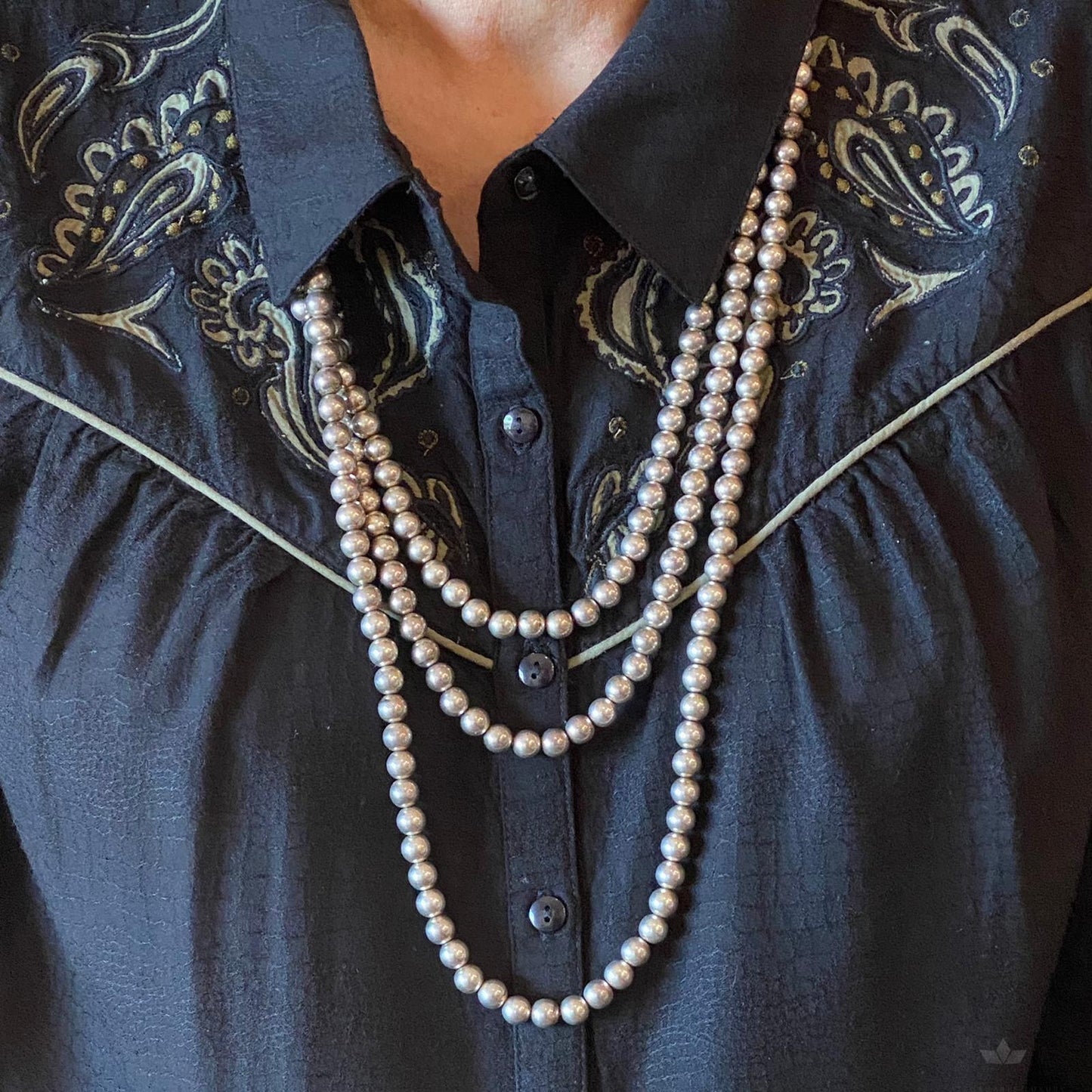Vintage Native American Silver Handmade Navajo Pearl Beads Very Long Necklace - Mountain Of Jewels