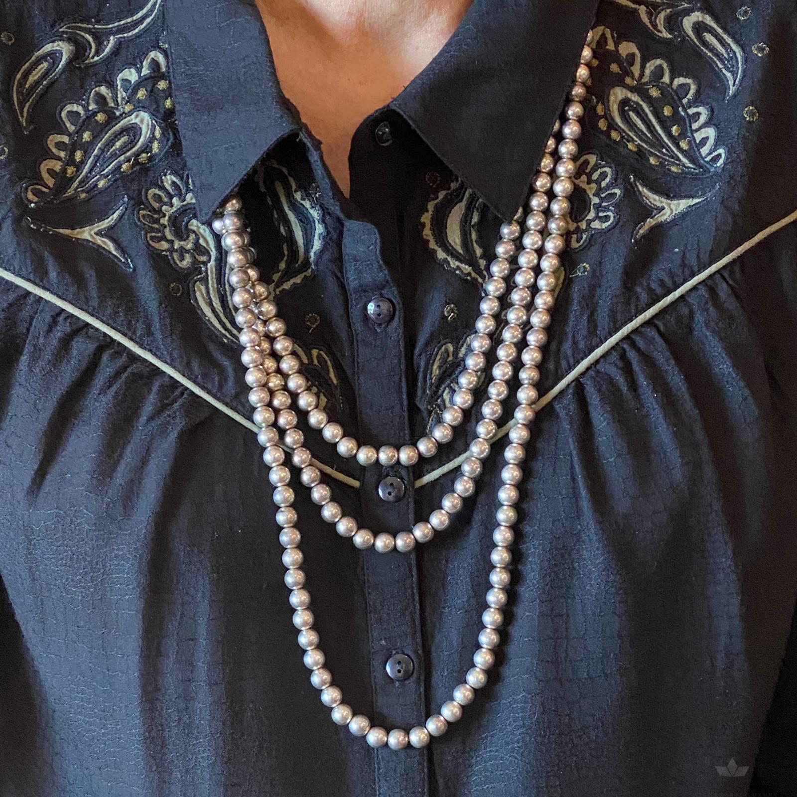 Vintage Native American Silver Handmade Navajo Pearl Beads Very Long Necklace - Mountain Of Jewels