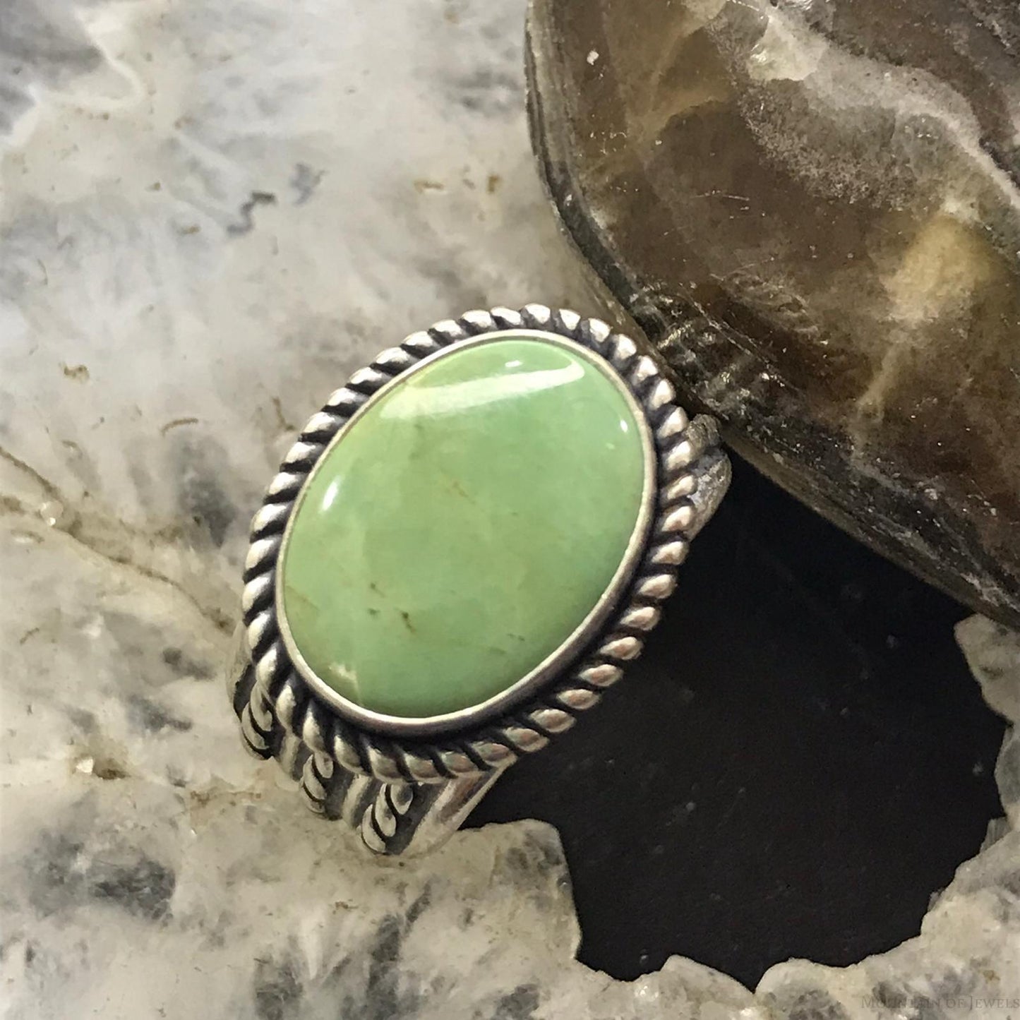 Carolyn Pollack Sterling Silver Oval Green Turquoise Ring Size 6.75 For Women