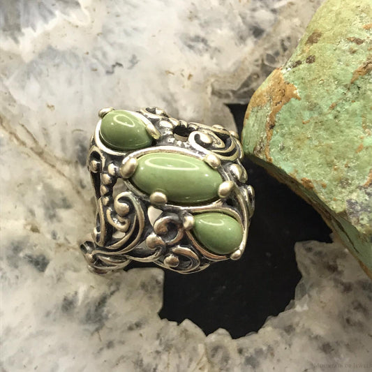 Carolyn Pollack Sterling Silver 3 Variscite Decorated Ring Size 9 For Women