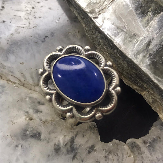 Carolyn Pollack Sterling Silver Oval Lapis Decorated Ring Size 5 For Women