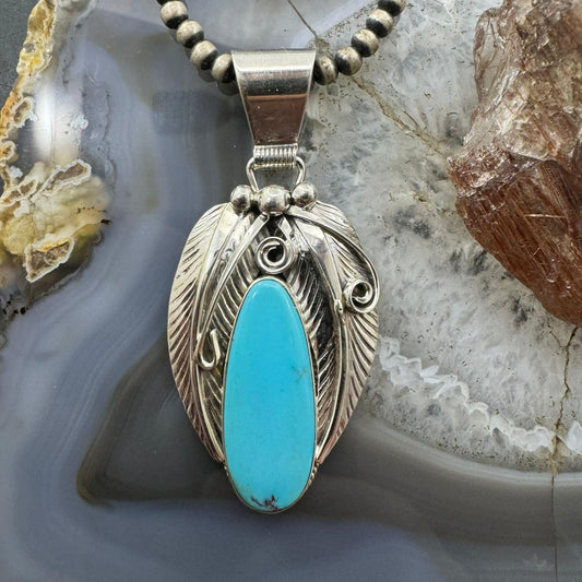 Davey Morgan Sterling Silver Elongate Teardrop Turquoise Leaf Pendant For Women