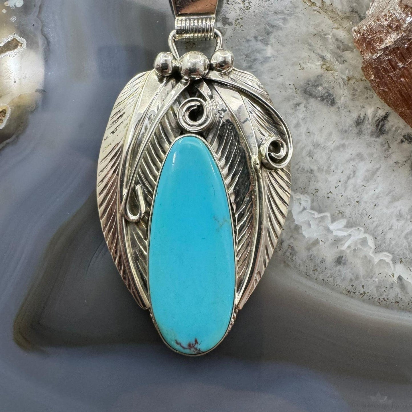 Davey Morgan Sterling Silver Elongate Teardrop Turquoise Leaf Pendant For Women