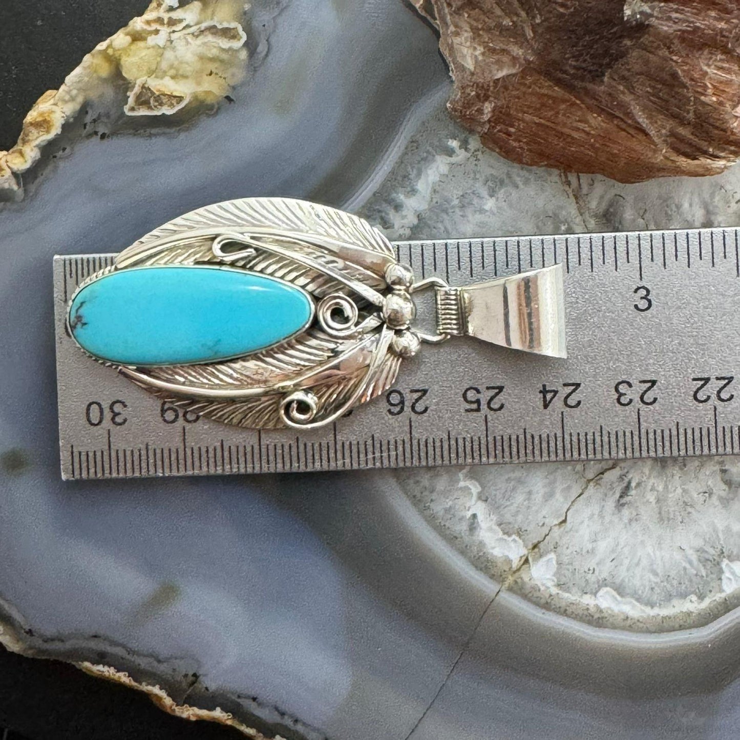 Davey Morgan Sterling Silver Elongate Teardrop Turquoise Leaf Pendant For Women