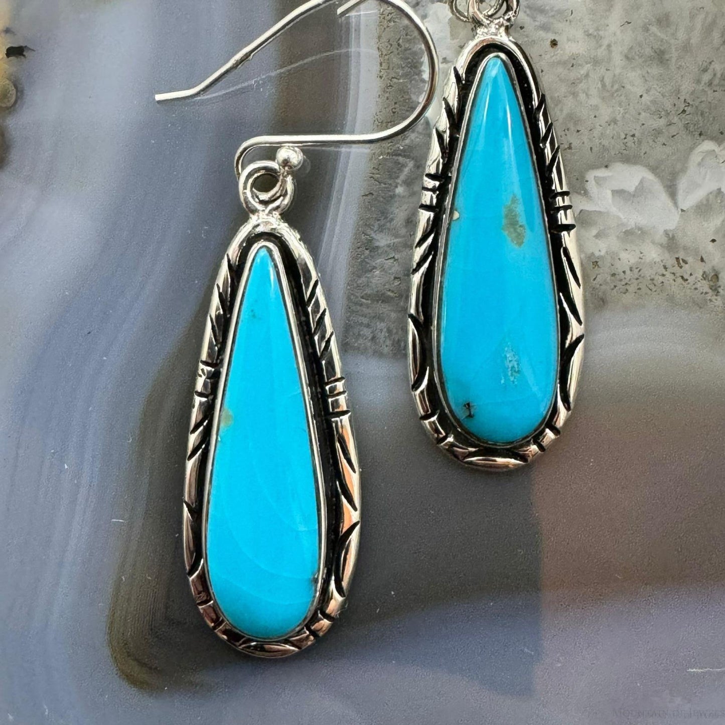 Native American Sterling Silver Teardrop Turquoise Dangle Earrings For Women