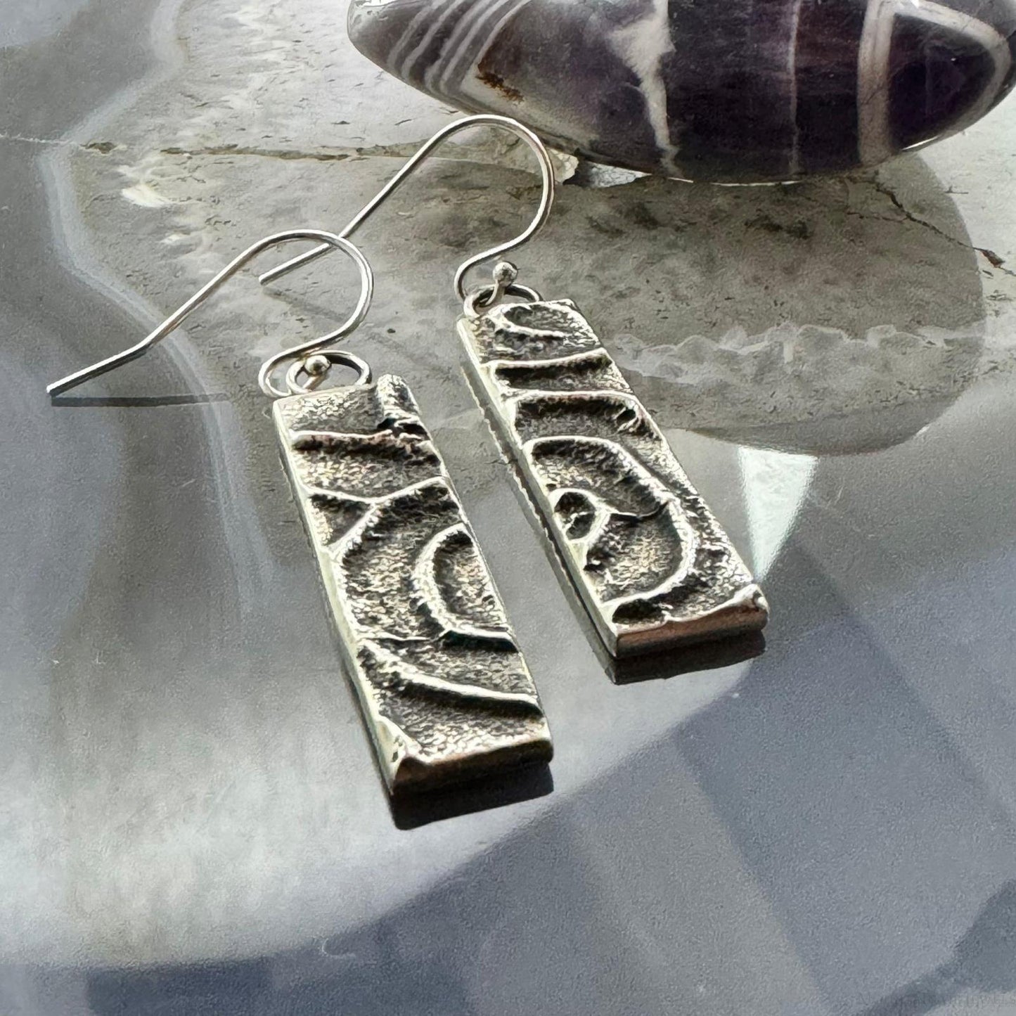 Cheyenne Custer Navajo Native Americn Sterling Silver Tufa Cast Trapeze Earrings For Women #1