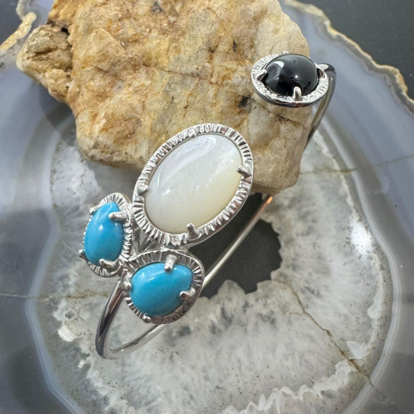 Carolyn Pollack Sterling Silver Turquoise, MOP & Onyx Floating Bracelet For Women