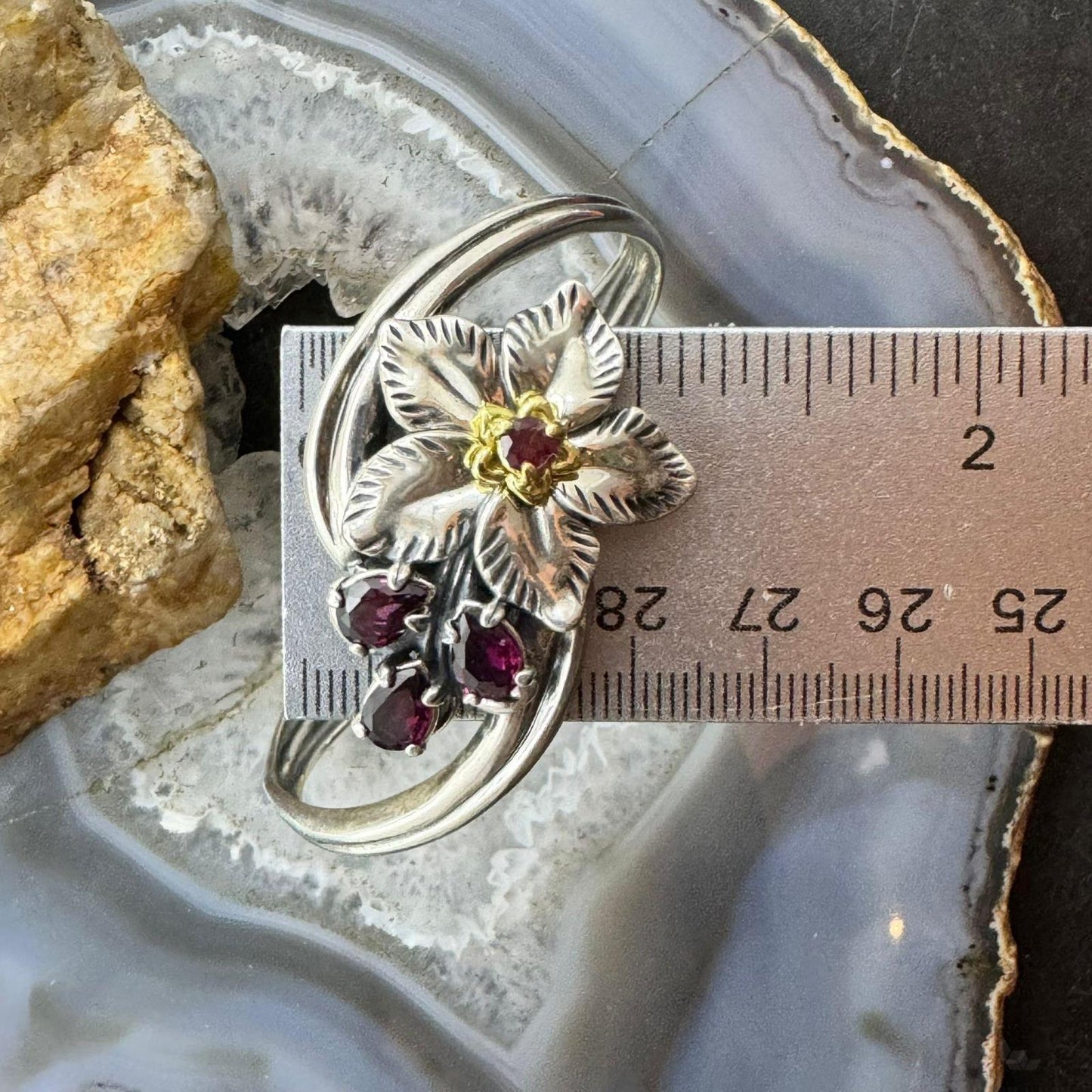 Carolyn Pollack Sterling Silver & Brass Garnet & 3 Pink Topaz Flower Bracelet For Women