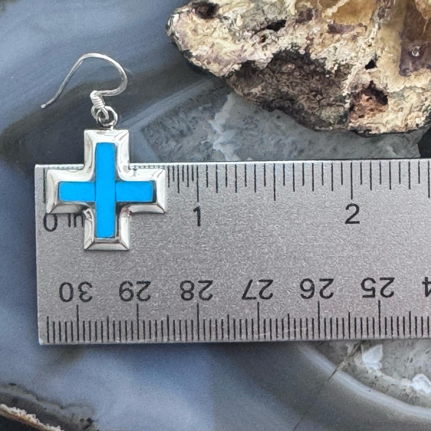 Sterling Silver Southwestern Style Turquoise Cross Dangle Earrings For Women