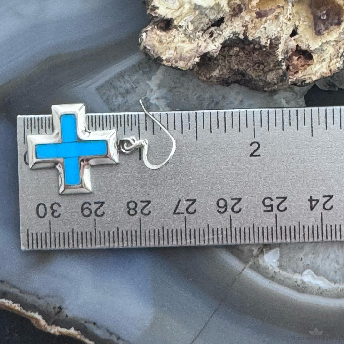 Sterling Silver Southwestern Style Turquoise Cross Dangle Earrings For Women