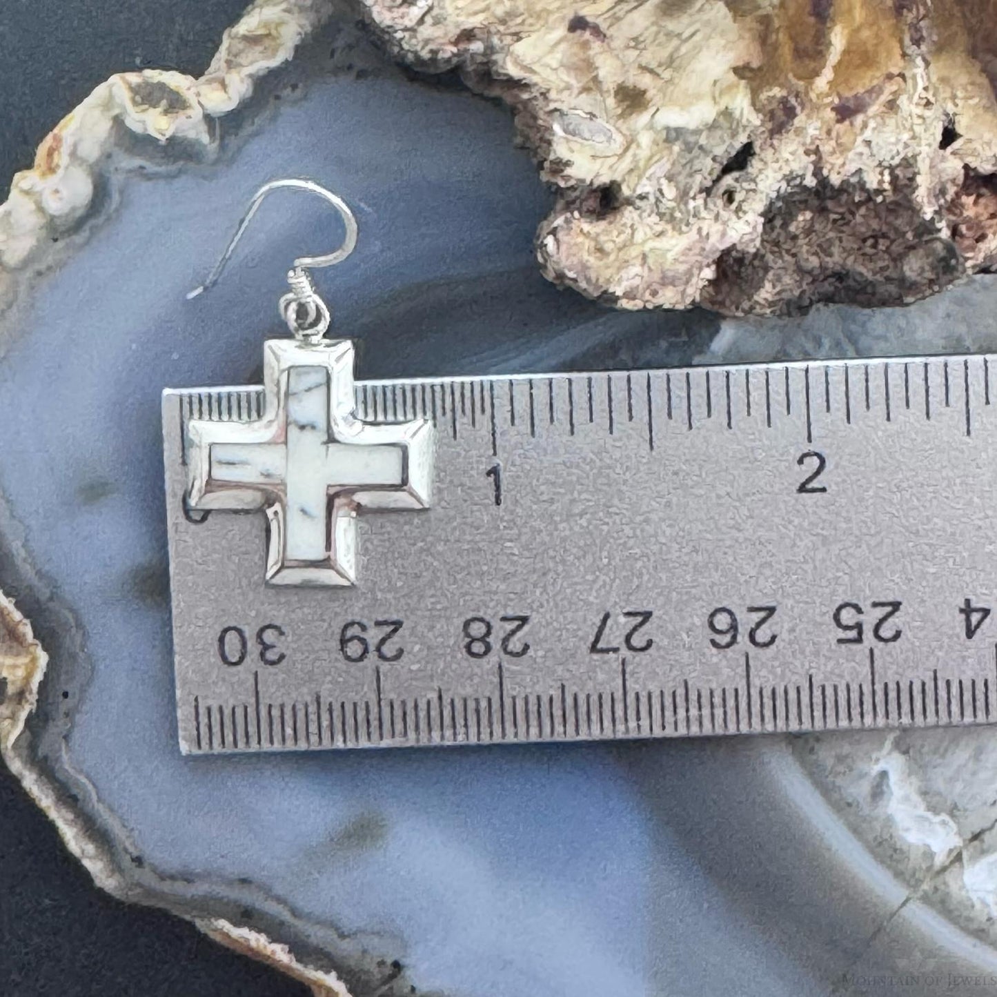 Sterling Silver Southwestern Style Howlite Inlay Cross Dangle Earrings For Women