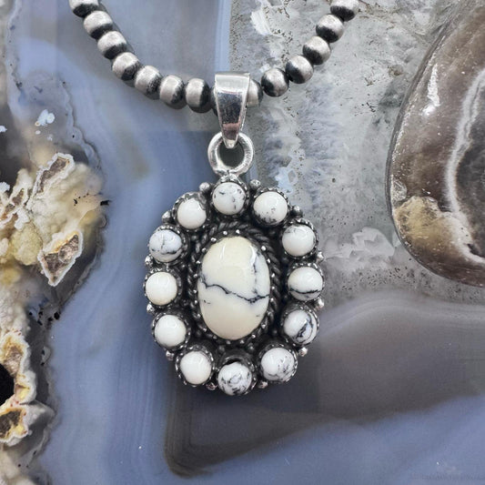 Sterling Silver Southwestern Style Howlite Cluster Decorated Pendant For Women