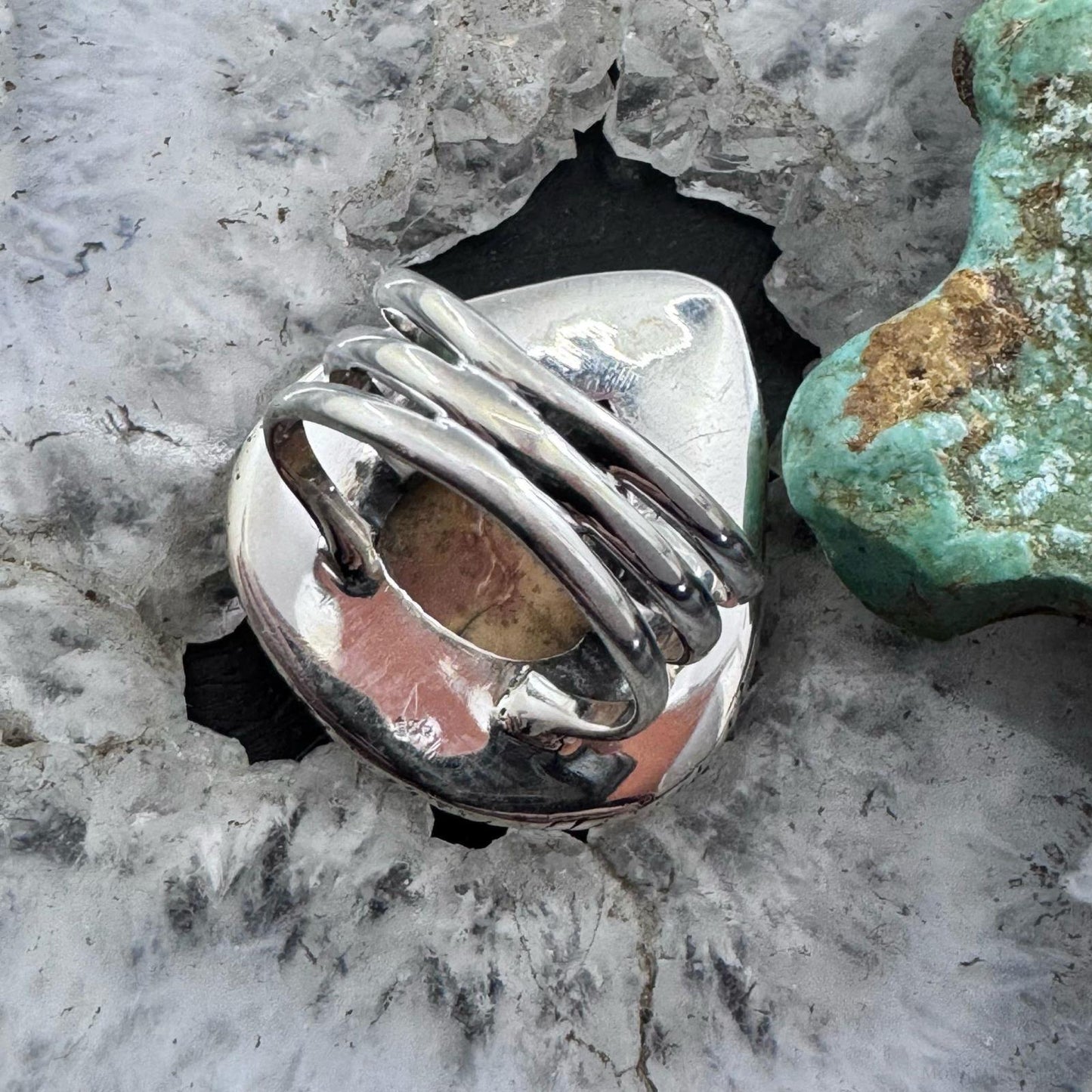 Sterling Southwestern Style Wide Teardrop Maligano Jasper Ring Size 7.75 For Women