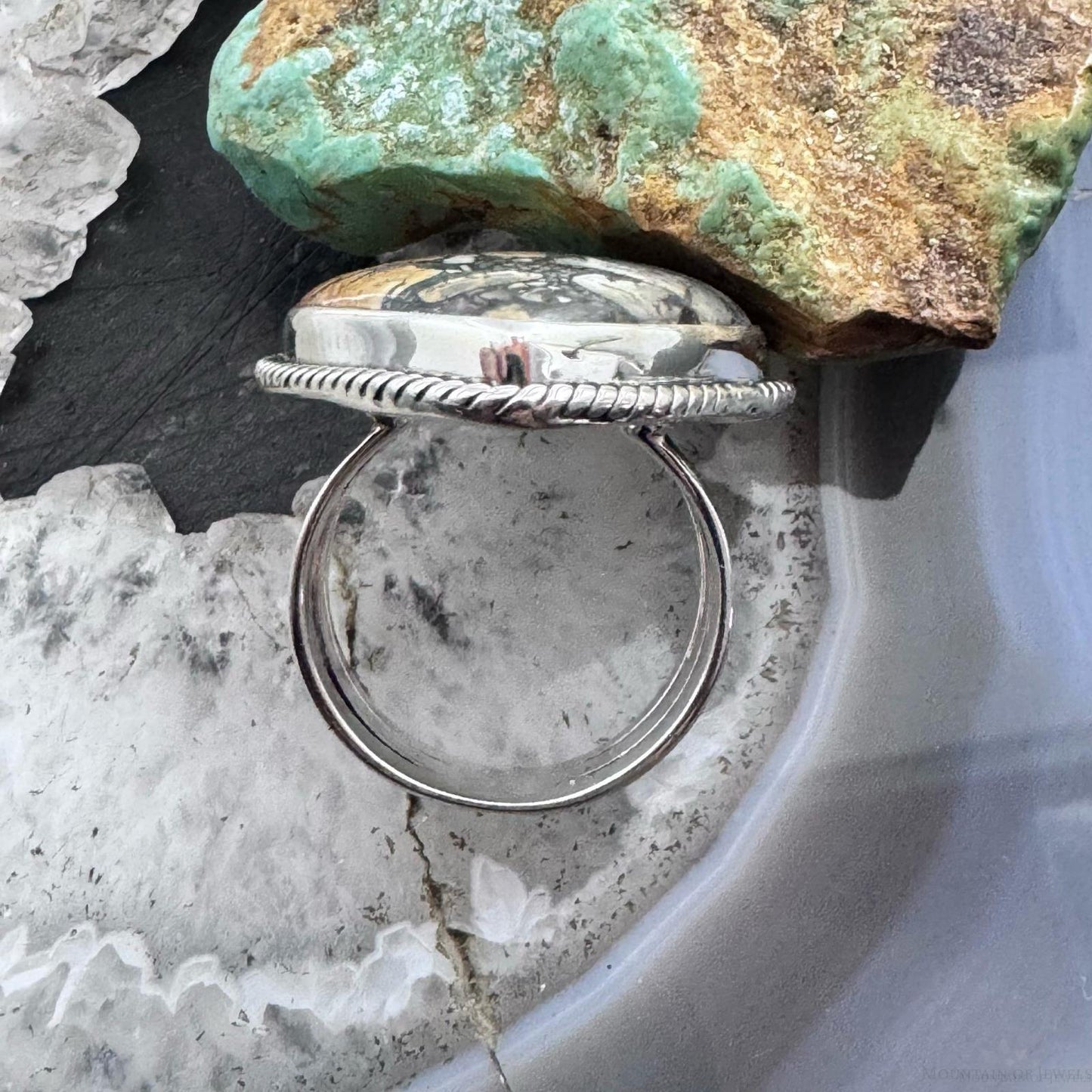 Sterling Southwestern Style Wide Teardrop Maligano Jasper Ring Size 7.75 For Women