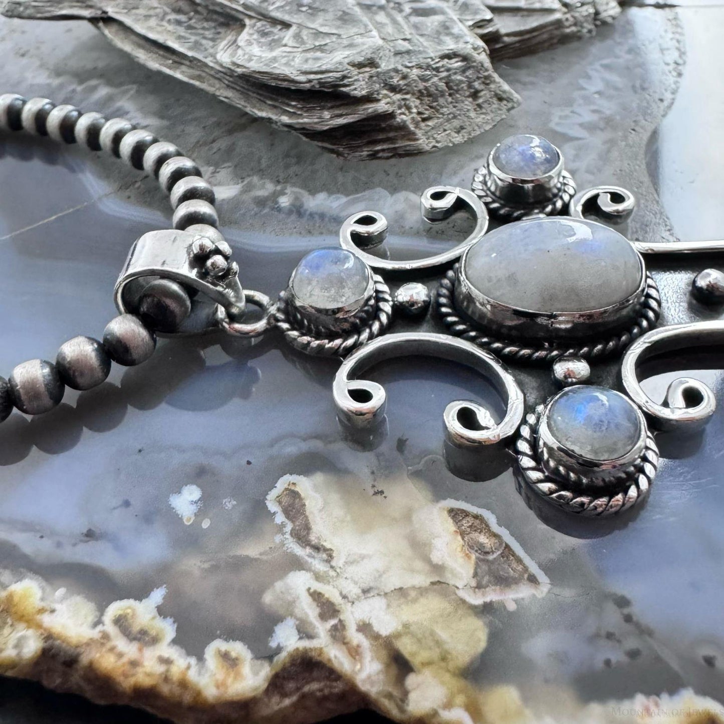 Sterling Silver Southwestern Style Moonstone Cross Pendant For Women