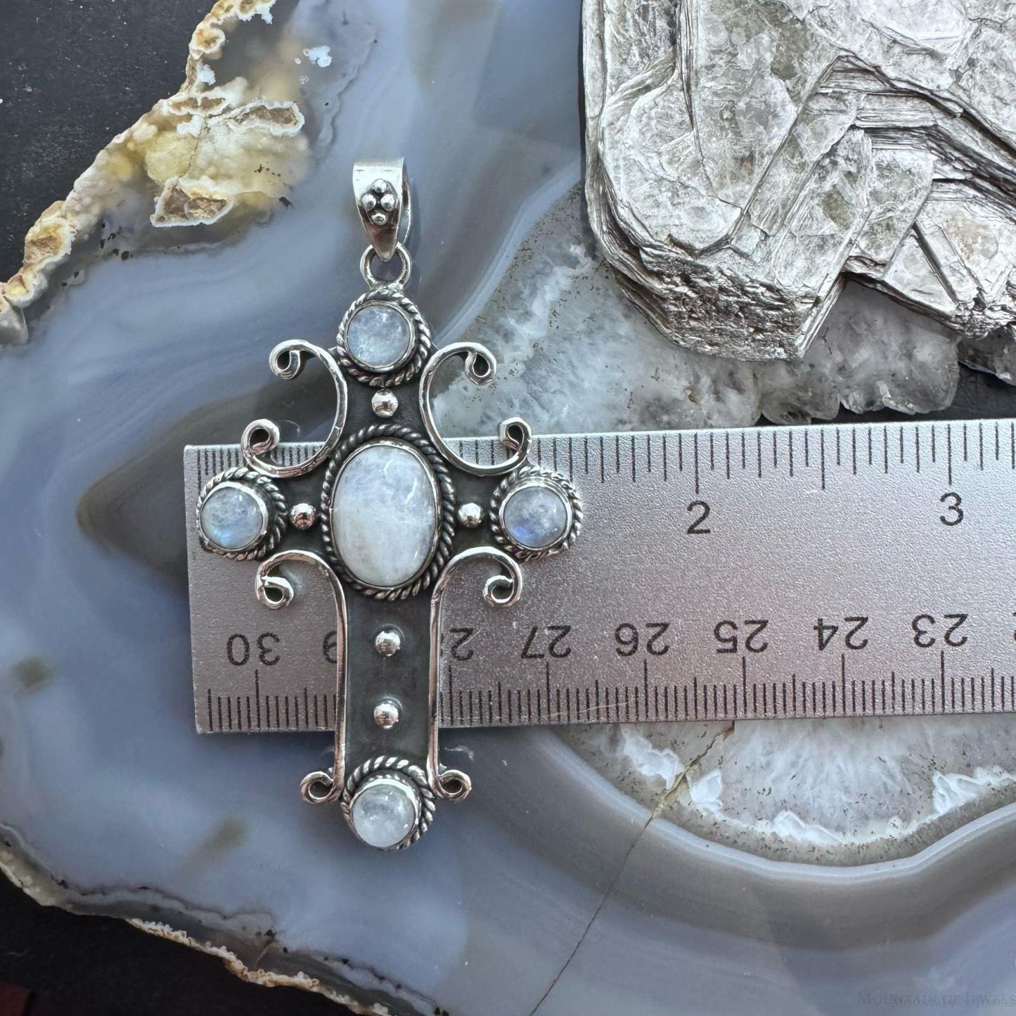Sterling Silver Southwestern Style Moonstone Cross Pendant For Women