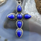 Sterling Silver Southwestern Style 6 Lapis Decorated Cross Pendant For Women